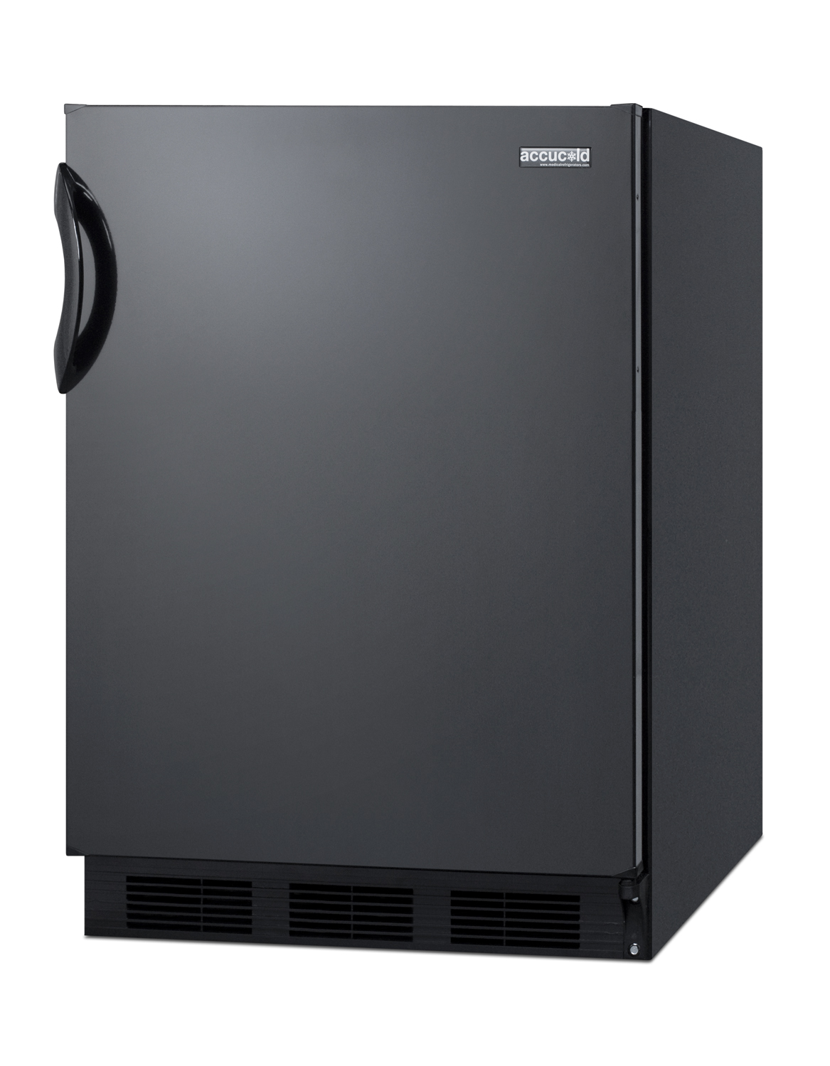 Freestanding ADA compliant refrigerator-freezer for general purpose use, with dual evaporator cooling, cycle defrost, and black exterior